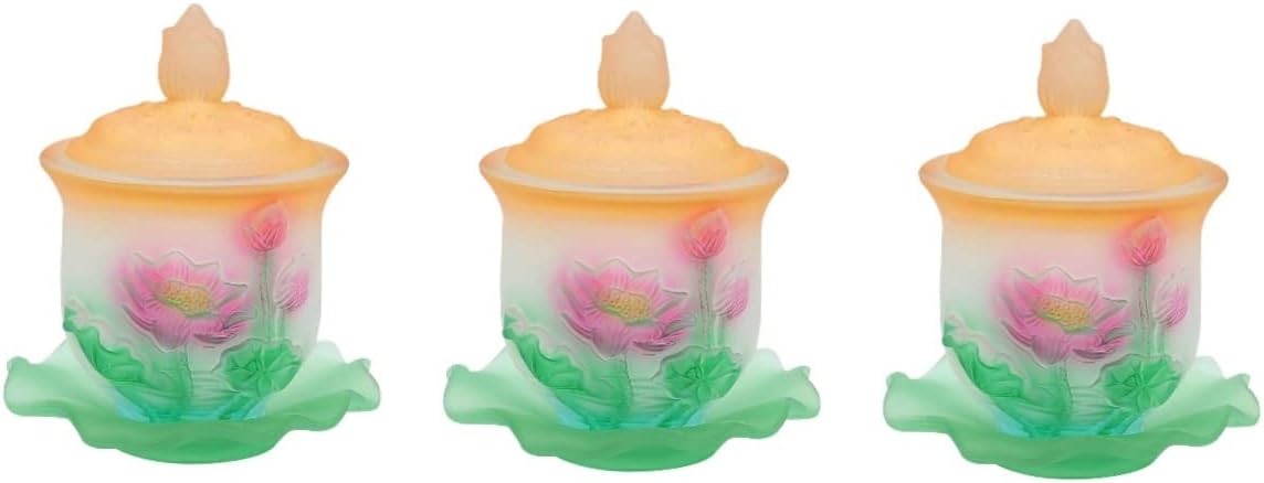 YARNOW 3sets Delicate Glass Offering Cup Temple Water Cup for Buddhist Worship Premium Quality Sturdy Design for Blessings Meditation for Enthusiasts