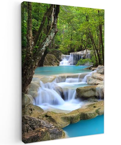 MuchoWow© Cuadros Decorativos Modernos para Sala 80x120 cm Lienzos Decoracion Pared Salon Quadros Decoração Dormitorios Cascada - Naturaleza - Río - Bosque - Agua