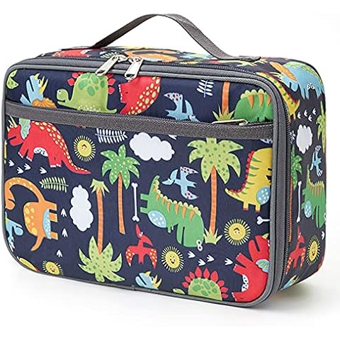 Pretty Jolly Mini Kids Lunch Box, Insulated Reusable Lunch Bag for Girls & Boys, Thermal Meal Container Tote with Waterproof Liner, Hot or Cold Snacks Lunchbox for School,Work,Picnic (Dinosaur) Cover