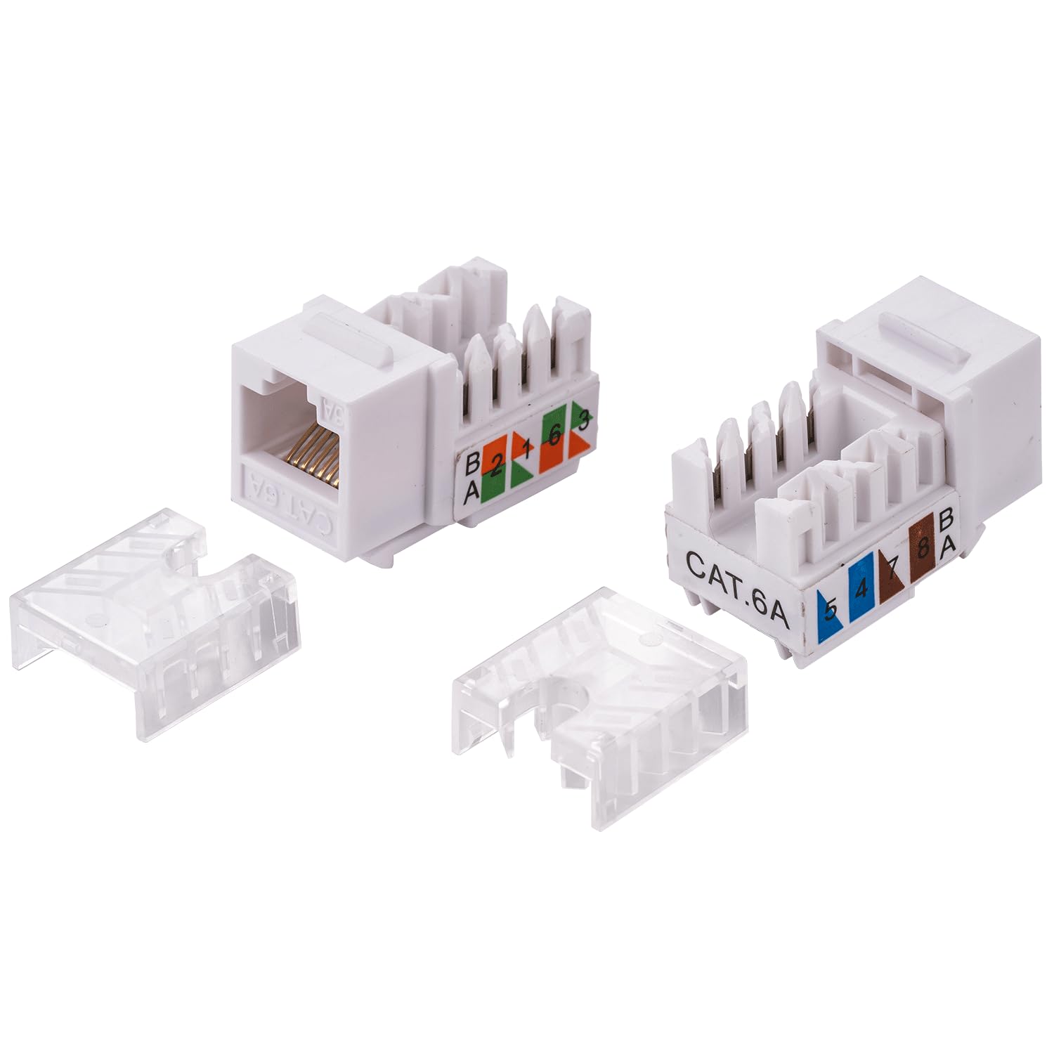 SATMAXIMUM CAT6A Keystone Ethernet Wall Jack Punch Down UTP 45-Degree (Easier Termination Than 90-Degree), RJ45 Slim Profile Speed Termination 45° Angled (30, White)