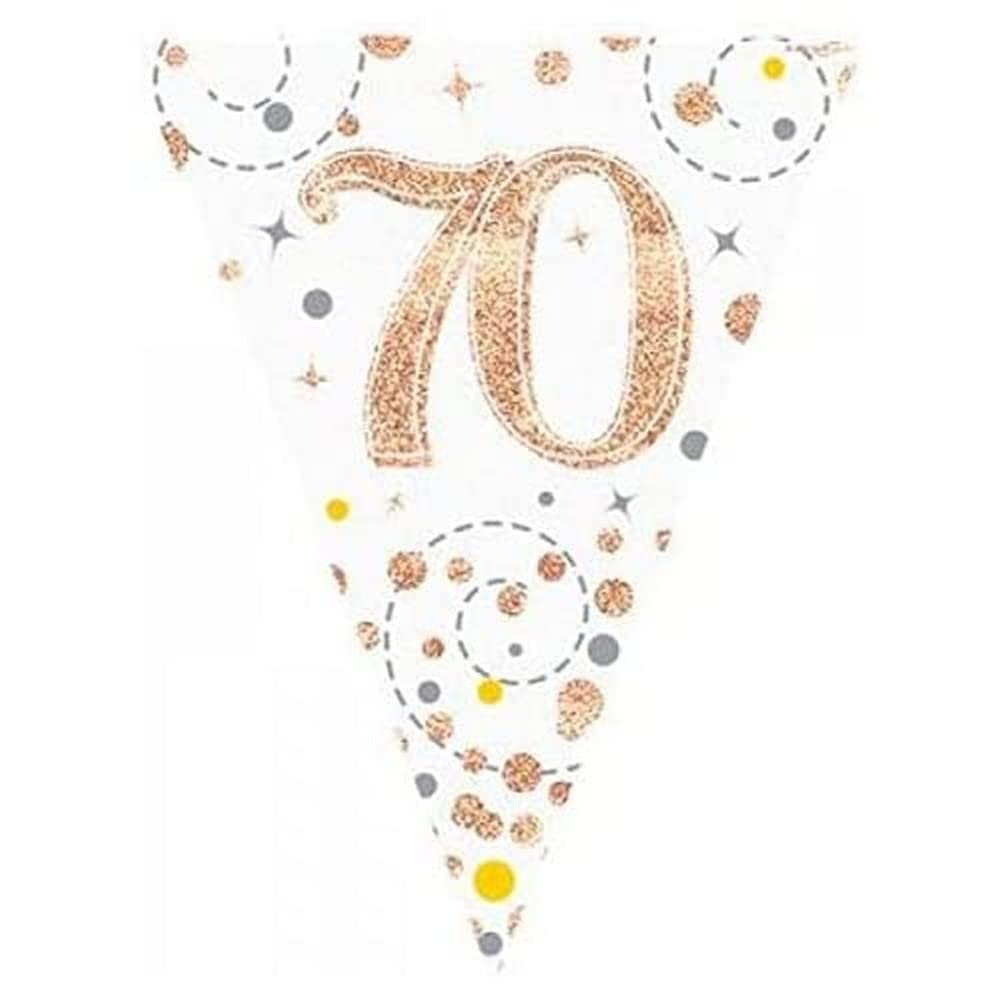 Party Bunting Sparkling Fizz 70 White & Rose Gold Holographic 11 flags 3.9m