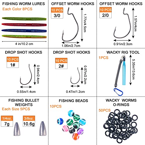Goture 143Pcs Wacky Worm Fishing Lure Kit, Bass Fishing Wacky Rig Kit, Wacky Rig Tool Kit With Soft Plastics Lures, Wacky Rig Tool, O-Rings, Worm Hooks, Drop Shot Hooks, Beads, Weights, Tackle Box #TOP5