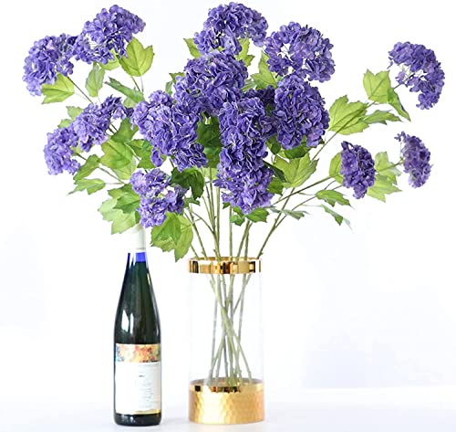 Yalzonemet Artificial Snowball Viburnum Flower 4 Pcs 26.8‘’ Purple Small Hydrangea 2 Heads Natural Lifelike Real Touch Faux Latex Long Stem Snowball For Home Decoration Outdoor Wedding Decor #TOP4