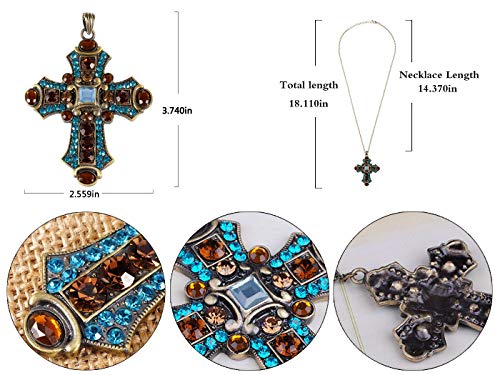 Image of Alilang Ornate Antique Golden Tone Colorful Rhinestone Cross Pendant Necklace