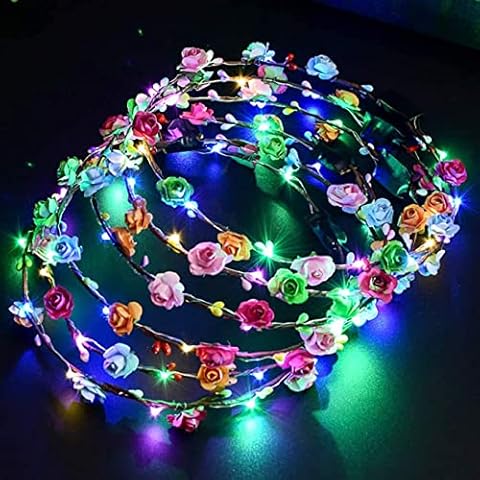 Enkarl LED Flower Crown,12Pcs Light Up LED Flower Headband Luminous 10 Led Flowers Hair Bands for Women Girls Wedding Party Christmas Holiday Festival Cover
