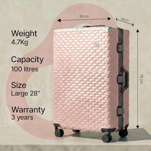Image of Hard PC Trolley Luggage, Large Size, 100% Polycarbonate, Lightweight and Durable, Silent Wheels, Anti-Theft with Aluminium Frame, and 3 TSA Locks, 28-Inch, Coral Mist