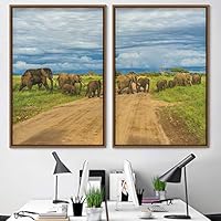 2 Piece Framed Canvas Wall Art Elephants Canvas Prints Home Artwork Decoration for Living Room,Bedroom - 16