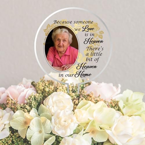 Pixie's Gifts Personalised Outdoor Photo Plaque - 'Because Someone We Love Is In Heaven' Memorial Tribute, Acrylic, For Grave or Garden Placement, Customised Bereavement Keepsake (Grave Marker)
