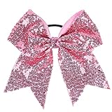 Xansema Women Girls Kids Teens Sequins Hair Bows Elastic Hair Tie Ribbon Large Cheer Bow Ponytail Holder Hair Band (Pink)