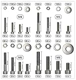 Großes Schrauben-Sortiment DIN 912 Zylinderkopf M4/M5/M6/M8 Stahl verzinkt 8.8 (DIN912+934+985+125+9021) 1751-tlg (Standard-Box)