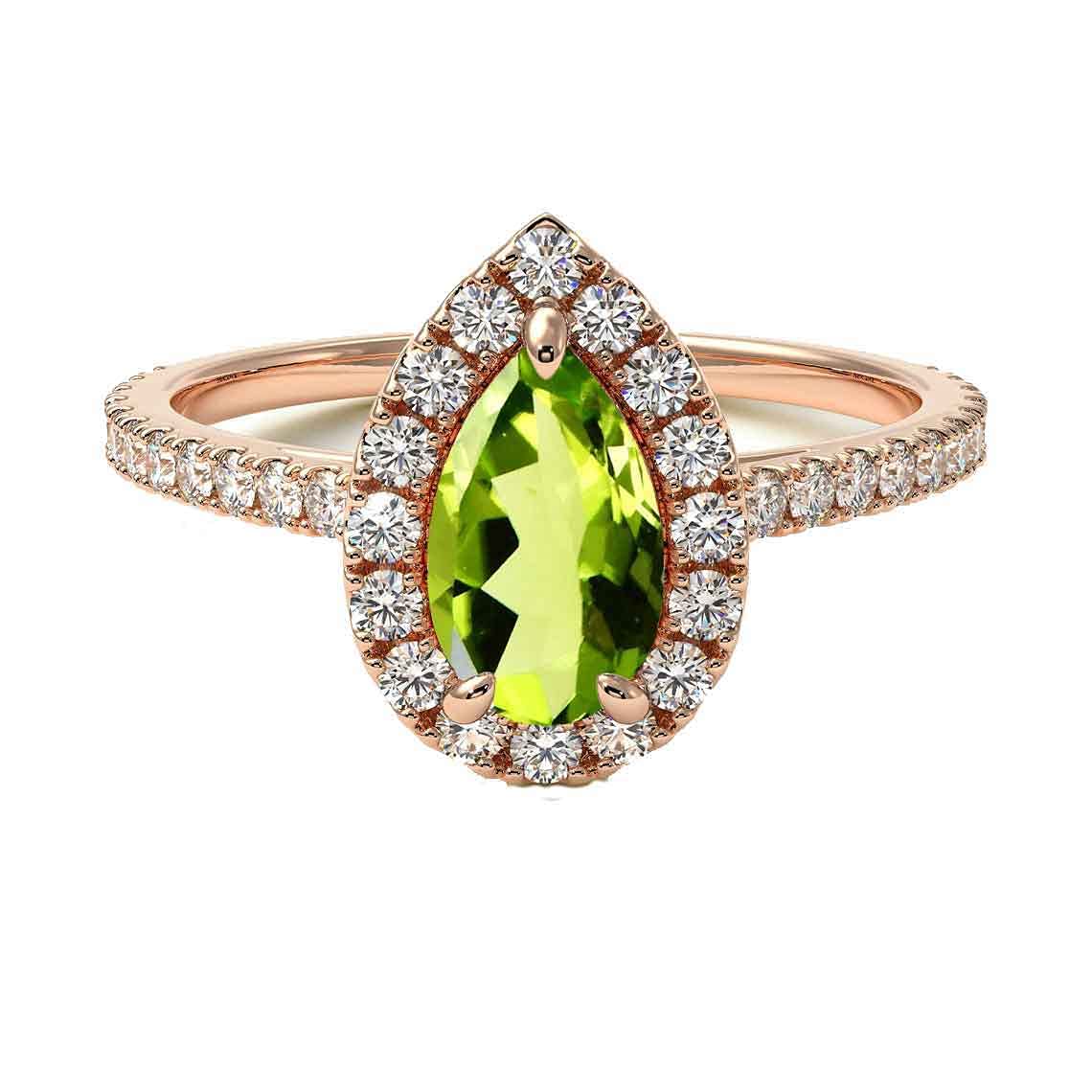 Choose Your Gemstone 18K Rose Gold Ring Pear Shape Halo Diamond Design Wedding Engagement Handmade and Fashion Jewelry for Women Girl Available in Size 4,5,6,7,8,9,10,11,12