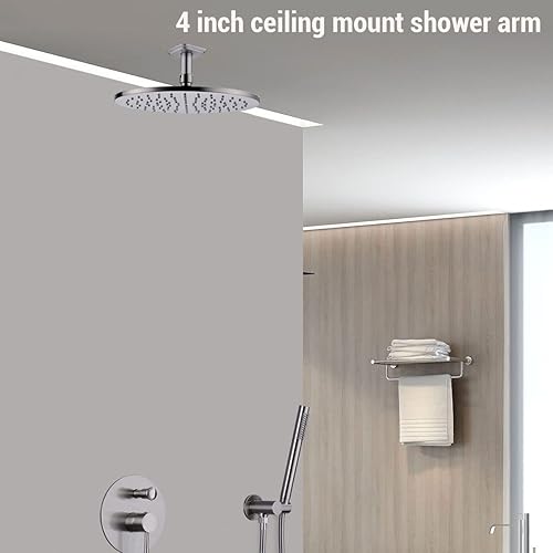 Miniatura 2 de Brazo de ducha con brida de acero inoxidable de 4 pulgadas, extensión recta montada en el techo para cabezal de ducha de lluvia superior, níquel