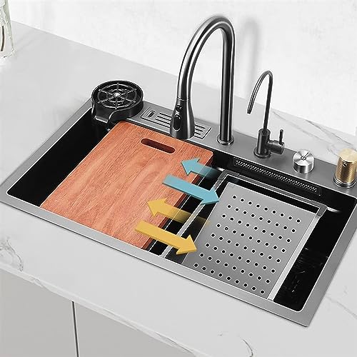 Évier de cuisine à cuve unique en inox noir avec robinet complet - 4