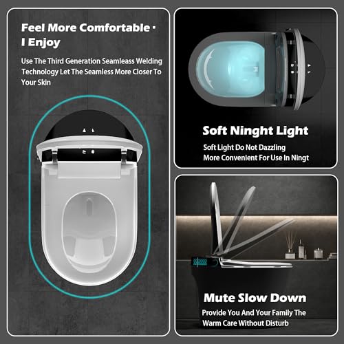 WinZo Smart Toilet, Modern Smart Toilet with Bidet Built In with Foot Kick, Tankless Toilets Auto Open/Close Lid with Dryer, ADA Comfort Height Heat Seat, Instant Warm Water, Power Outage and Flush Black miniatura 4