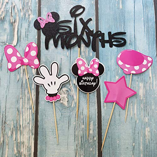 26Pcs Minnie Six Months Cake Topper Minnie Inspired 1/2 Year Birthday Cupcake Topper Mouse 6 Months Pregnant Announcement/One Half Year/100 Days Birthday Baby Shower Party Cake Supplies Decorations #TOP3