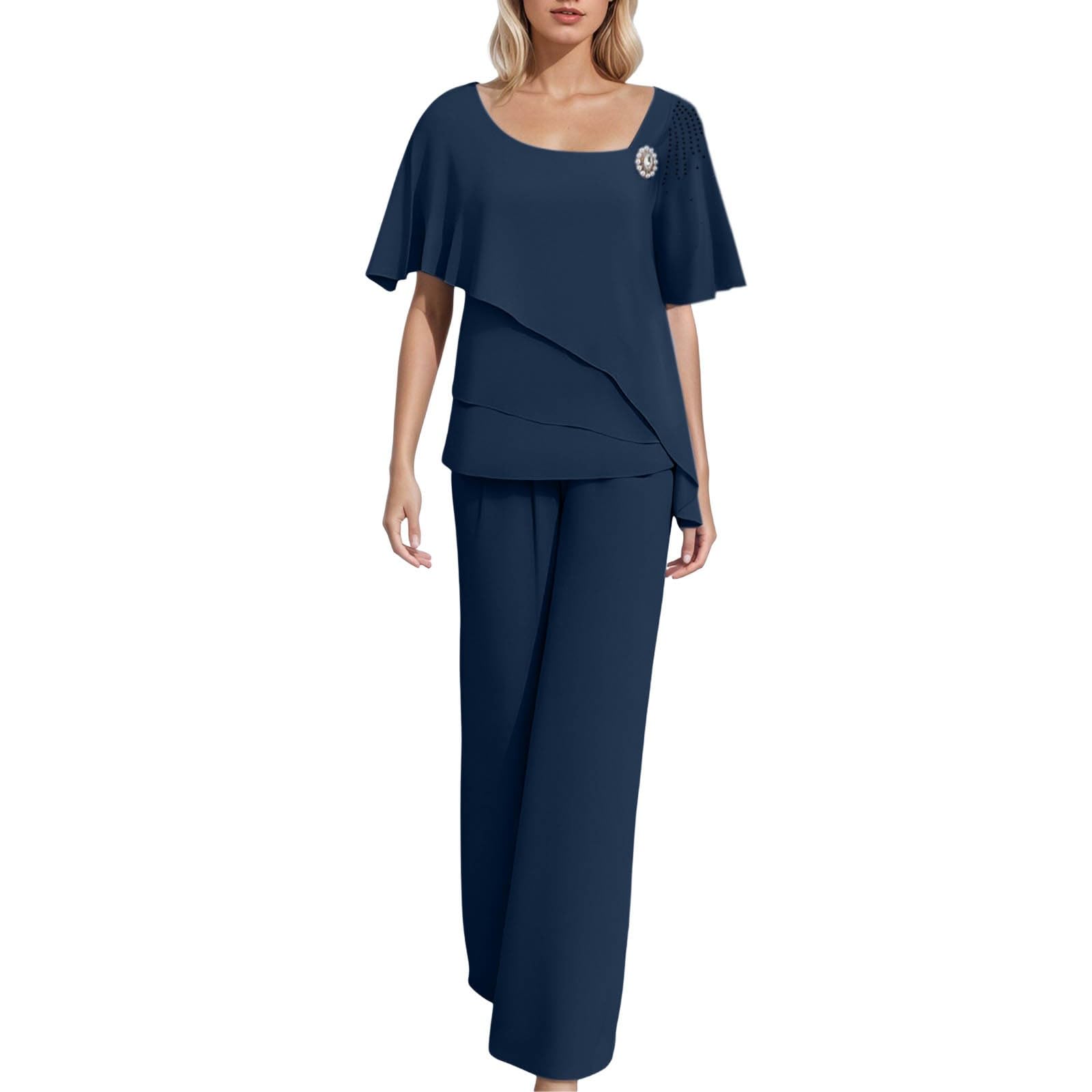 Conjunto de 2 piezas para mujer talla grande de gasa manga corta transpirable