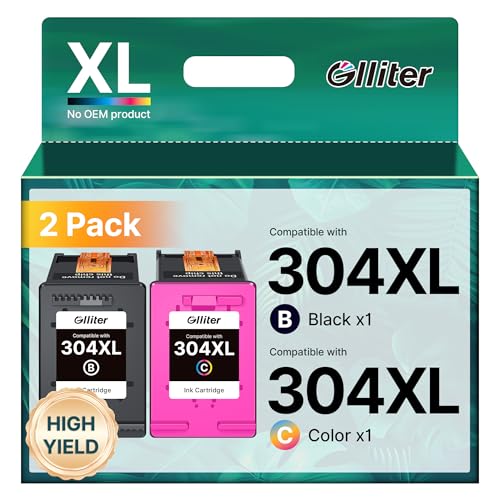 Glliter 304 304 XL Cartouche pour HP 304 Cartouche Encre pour HP Encre 304xl Noir Compatible pour HP deskjet 3760 3762 2620 3750 3720 3700 2622 2633 Envy 5030 5010 5032 5020 (Noir et Couleur)