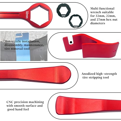 Image of 10mm /0.39''13mm /0.51''22mm /0.87''27mm /1.06''32mm /1.26''Tire Iron Lever Tool Spoon Motorcycle Tire Change Kit Wrench Set Bead Buddy Kit Tire Repair Tool for Bike EXC SX XC EXCF Dirt Pit Bike (Red)