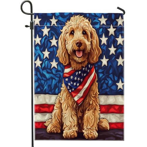 4th of July Golden Doodle Garden Flags 12”x18” Double Sided