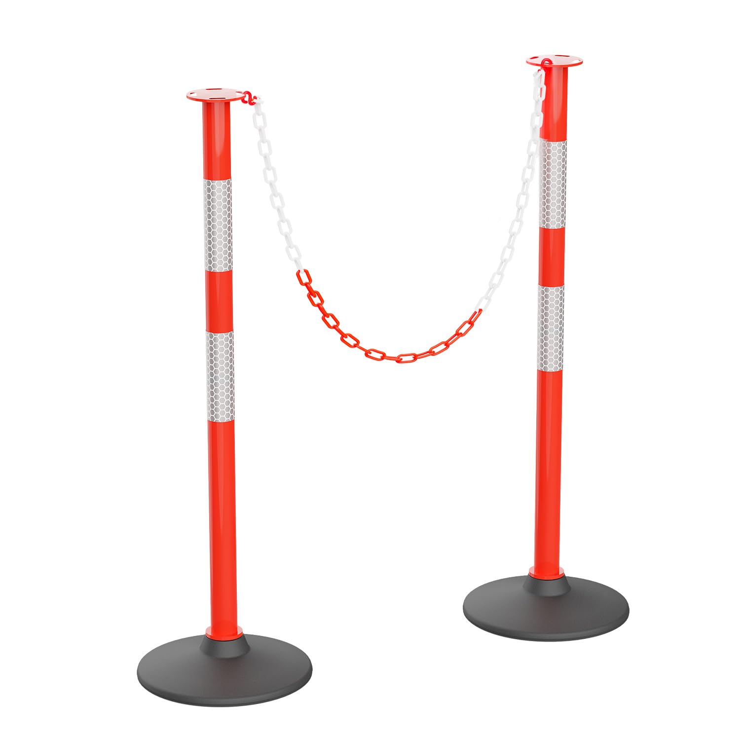RoadHero 2 Pack Site visitors Delineator Publish with Weighted Base, Transportable Orange Security Barrier Posts Cones with 5 FT Plastic Chain and Reflective Collars for Parking Heaps, Highway Security, Building Occasions
