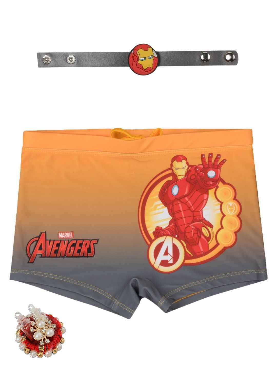 Yellow Bee Officially Licensed Marvel Iron Man Band Rakhi & Swim Shorts Combo with Roli Chawal for Boys – Orange & Grey Return Gift-image-34