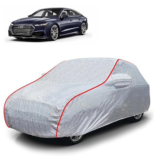 Image of Sulfar 100% Waterproof Car Body Cover Compatible with Mirror for Audi A7 (Triple Stitched, Full Bottom Elastic, Magic Silver with Red Piping)