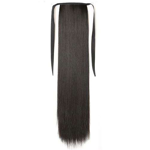 Miniatura 6 de 455525.6 in moda mujeres largo recto peluca cola de caballo extensión del pelo Cosplay hairpiece marrón oscuro 25.6 in