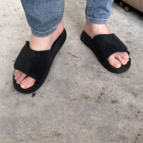 Image of Vogana Sandals for Men Adjustable Width Slides Arch Support Orthopedic for Diabetic Plantar Fasciitis Swollen Feet Pain Relief Neuropathy