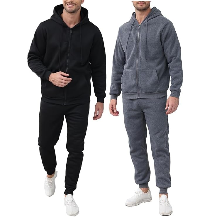 Men’s 4-Piece Fleece Zip Hoodie & Jogger Sets- 2 Full Sets Jogging Suits Sets Full Zip Hoodie and Pants Track Suits