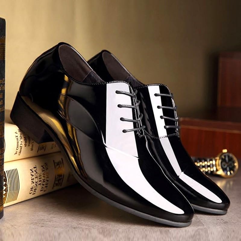 HOOENG Formal Shoes Dress Oxford for Men Lace Up Pointed Toe PU Leather Shiny Oxford Shoes Rubber Sole Anti-Slip Block Heel Resistant Non Slip Business(Color:Black,Size:8)4