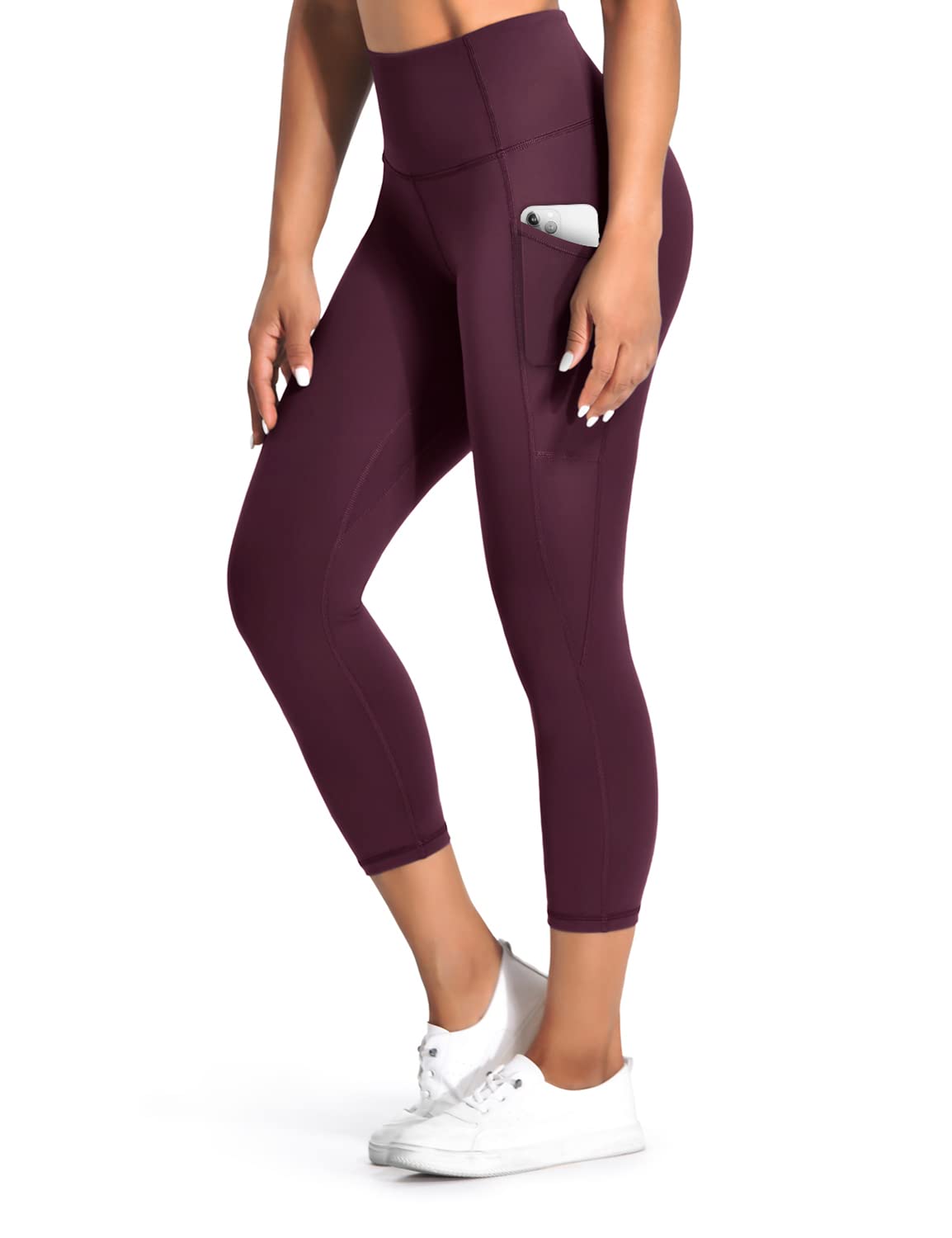 Desol Sport Leggings Damen Tasche Capri 3/4 High Waist Elastische Blickdicht Übergröße Sport Leggins mit Seitentaschen für Yoga Freizeit