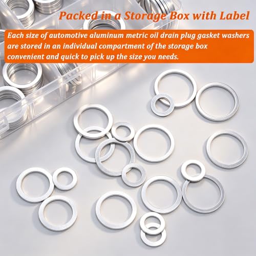 Image of 510PCS Oil Crush Washer,18 Sizes Oil Drain Plug Gaskets Assortment Kit,Automotive Aluminum Drain Plug Washer M6 M8 M10 M12 M14 M16 M18 M20 M22 M24