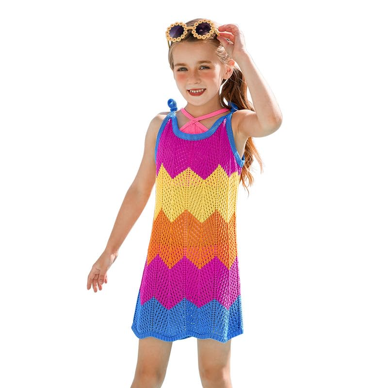 CHILDRENSTAR Girls Knit Swimsuit Cover ups Summer Beach Bathing Suit Coverups Cami Dress with Sunglasses for size 4-13Y