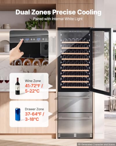 Image of VEVOR 24in Wine Fridge Beer Cooler Refrigerator 108 Bottle 150 Can Capacity