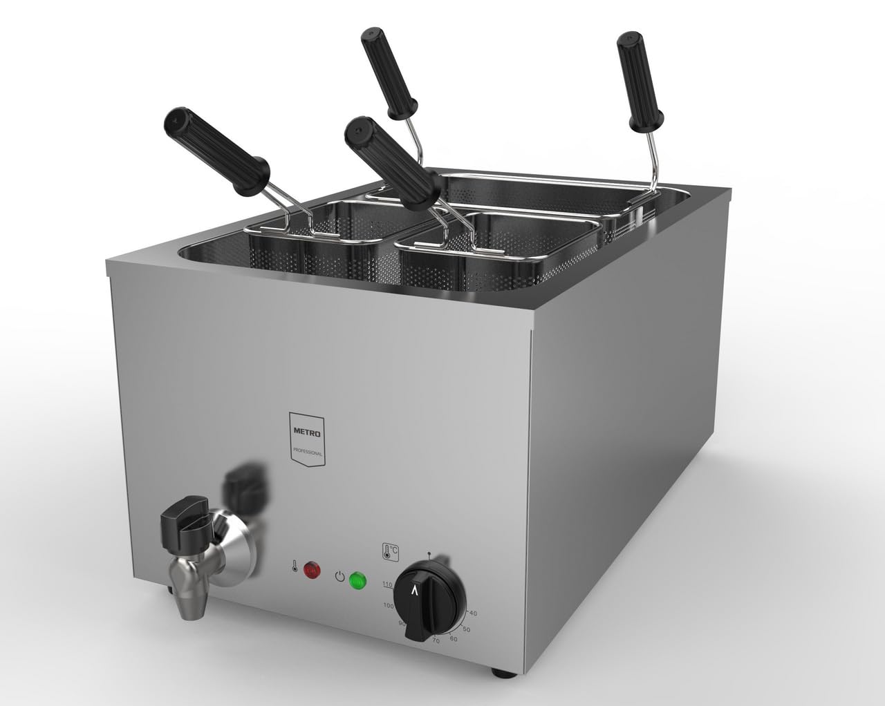 METRO Professional Cuiseur à pâtes électrique GNC1025, Acier inoxydable, 35.4 x 63.3 x 44.6 cm, 25L, 3200 W, 3 paniers, argenté