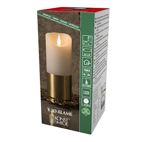 Candele a batteria 3D Living Light a tremolante fiamma in movimento candela vera cera 4 o 8 ore funzione timer 15.5 x 7.5 cm bianco caldo ottone 1822-600