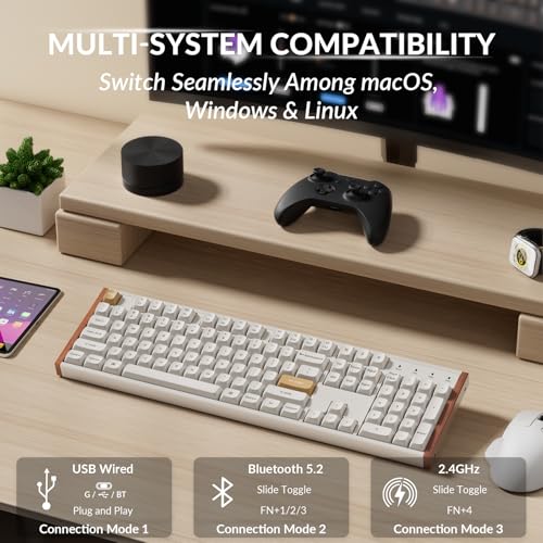 Image of Keychron K10 HE Hall Effect Keyboard Wireless, Magnetic Switch Hot Swappable, Adjustable Actuation Rapid Trigger Mode with Aluminum + Wood Frame, Full-Size Custom RGB for Mac Windows Linux - White