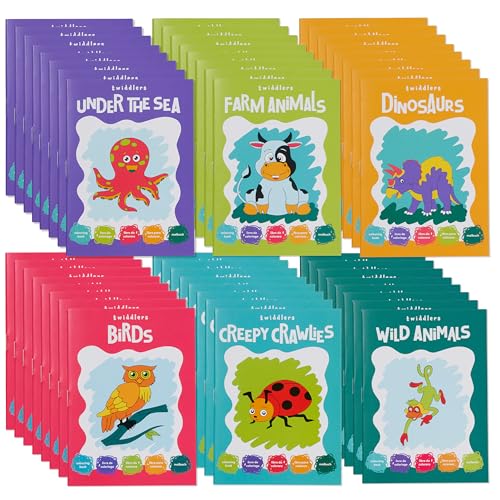 THE TWIDDLERS 24 Mini Colouring Books for Kids A6 Paper Size - Fun Assorted Animal Designs Mini Books for Party Bags Children Art Activity Gift Set Unisex Party Favours