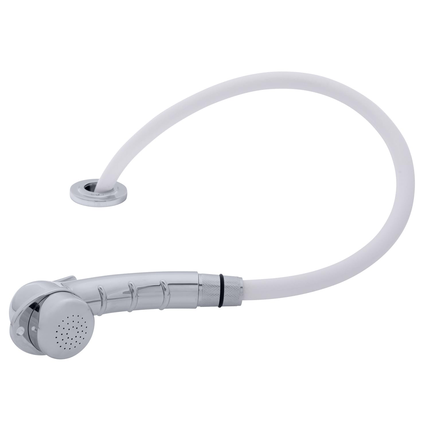 Ambassador Marine Deck-Mount Sprayer- Small Chrome Sprayer, 6' White Rubber Hose, Low Profile Holder - 134-0011-CW-W