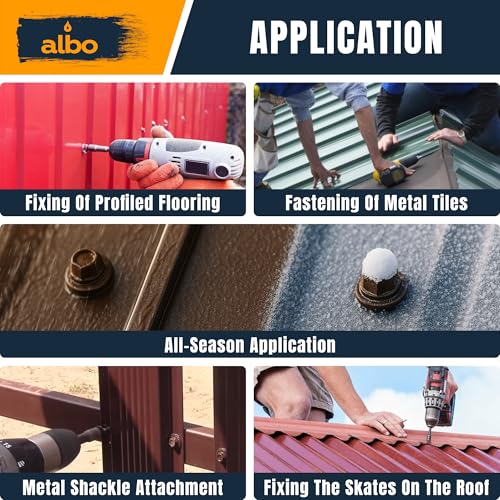 Image of ALBO 250 Pcs #10 x 1-1 /2 inch White Metal Roofing Screws, EPDM Washers | High-Low Threads Help Prevent Loosening, Leak-Resistant Seal, Sharp Point Helps Skip Pilot Holes, Hex Bit Included