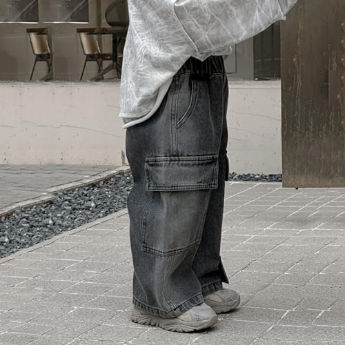 Toddler Baby Boy Baggy Cargo Jeans Little Boys Wide Leg Casual Denim Pants Elastic Waist Jean Trousers with Pockets4