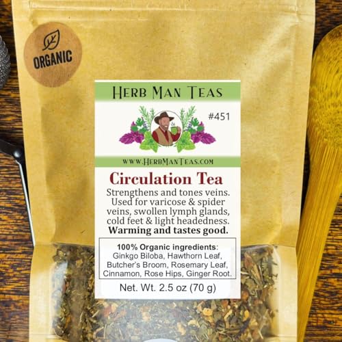 CIRCULATION TEA – Helps strengthen and tone veins, supports warmth in the extremities, helps reduce excess fluid in the legs – formulated by master herbalist Khabir – 100% Organic, Non-GMO