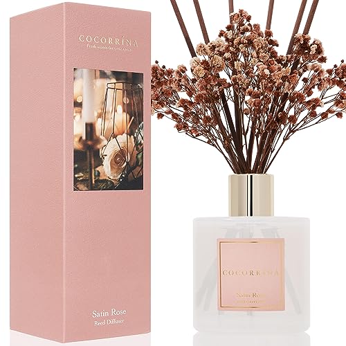 Image of Cocorrina Reed Diffuser Sets- Satin Rose Scented Diffuser with Sticks Home Fragrance Reed Diffuser for Bathroom Shelf Decor