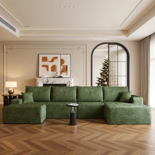Image of Boneless Couch, Modular Sectional Couches for Living Room, U-Shaped Cloud Couch Sofa with Deep Seat, Fluffy Corduroy Upholstered Corner Sofa