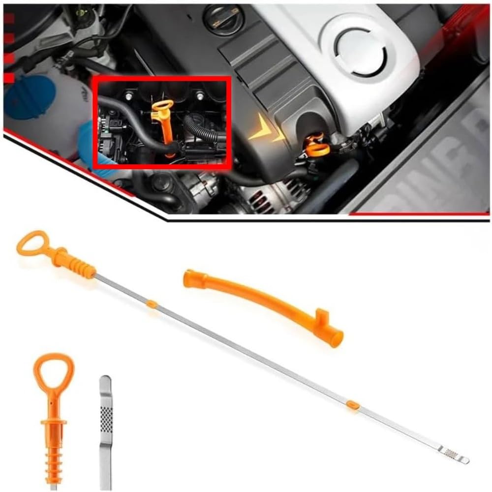 Sensore Coppa Olio, Asta di Livello Fluido Olio Motore e Tubo Imbuto compatibili con VW Jetta, Golf e Beetle 2.0 06A103663C 06B-115-611R