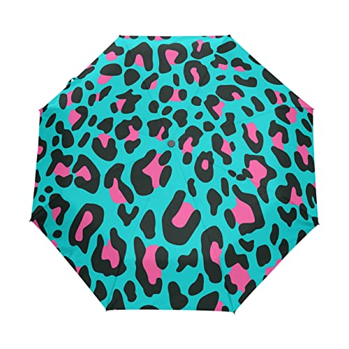 Parapluie léopard bleu pliable à ouverture automatique, le cadeau idéal