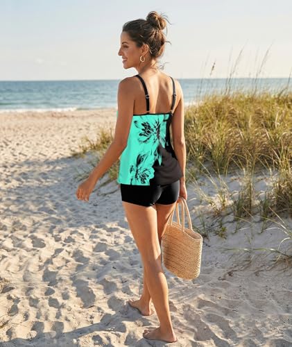 Image of Urchics 2026 Women Two Piece Tankini Swimsuit Tummy Control Plus Size Long Torso Top and High Waisted Boyshorts Bathing Suits
