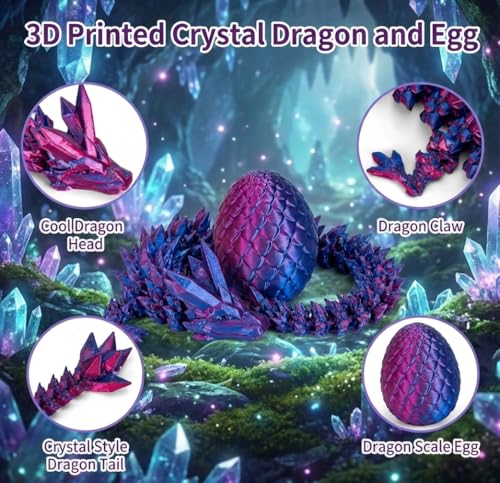 Image of 3D Printed Dragon Egg with Poseable Dragon - Interactive Ornament-Unique and Mysterious Desktop Pets