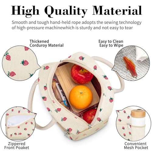 image for Coobiiya Lunch Bag for Women Men, Cute Corduroy Lunch Tote Bags Insula