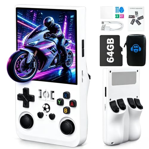 Image of R36MAX Video Game Console - 4.0-Inch Screen, Support 18000+Classic Games,64G TF Card,Portable Console with Open Source System,4000mAh Battery,Birthday Gift for Adult or Partner(White)